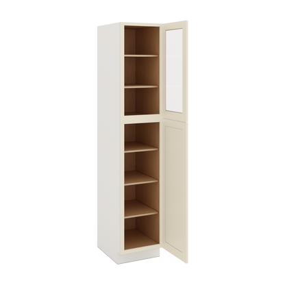 90" Tall Pantry Manhattan Cream Shaker 1-1/4" Overlay Glass Ready Cabinet 18", 24" & 30" Wide