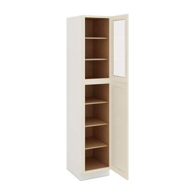 90" Tall Pantry Manhattan Cream Shaker 1-1/4" Overlay Glass Ready Cabinet 18", 24" & 30" Wide