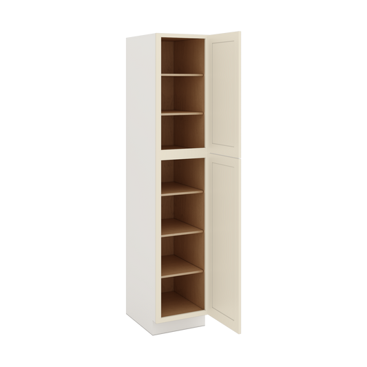 90" Tall Pantry Manhattan Cream Shaker 1-1/4" Overlay Cabinet 18", 24" & 30" Wide