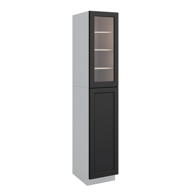 96" Tall Pantry 15HNS Hermosa Noir Black Shaker 1-1/4" Overlay Glass Ready Wall Cabinet 18", 24" & 30" Wide