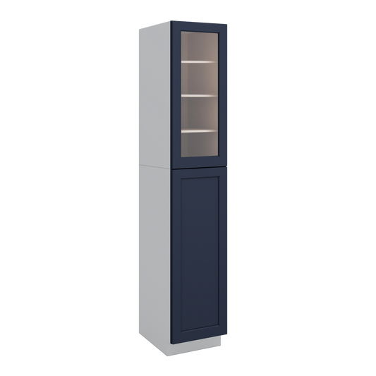 96" Tall Pantry NB29 Naval Blue Shaker 1-1/4" Overlay Glass Ready Cabinet 18", 24" & 30" Wide