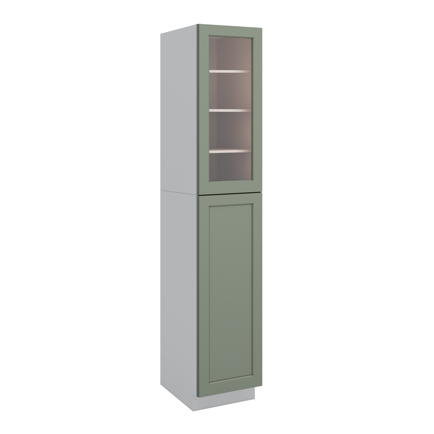 96" Tall Pantry 14SG Sage Green Shaker 1-1/4" Overlay Glass Ready Wall Cabinet 18", 24" & 30" Wide