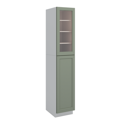 96" Tall Pantry 14SG Sage Green Shaker 1-1/4" Overlay Glass Ready Wall Cabinet 18", 24" & 30" Wide