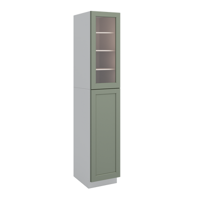 96" Tall Pantry 14SG Sage Green Shaker 1-1/4" Overlay Glass Cabinet 18", 24" & 30" Wide