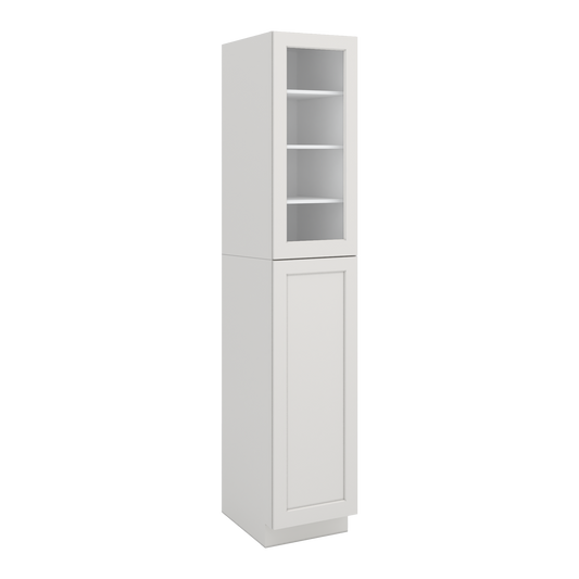 96" Tall Pantry White Shaker 1-1/4" Overlay Glass Ready Cabinet 18", 24" & 30" Wide