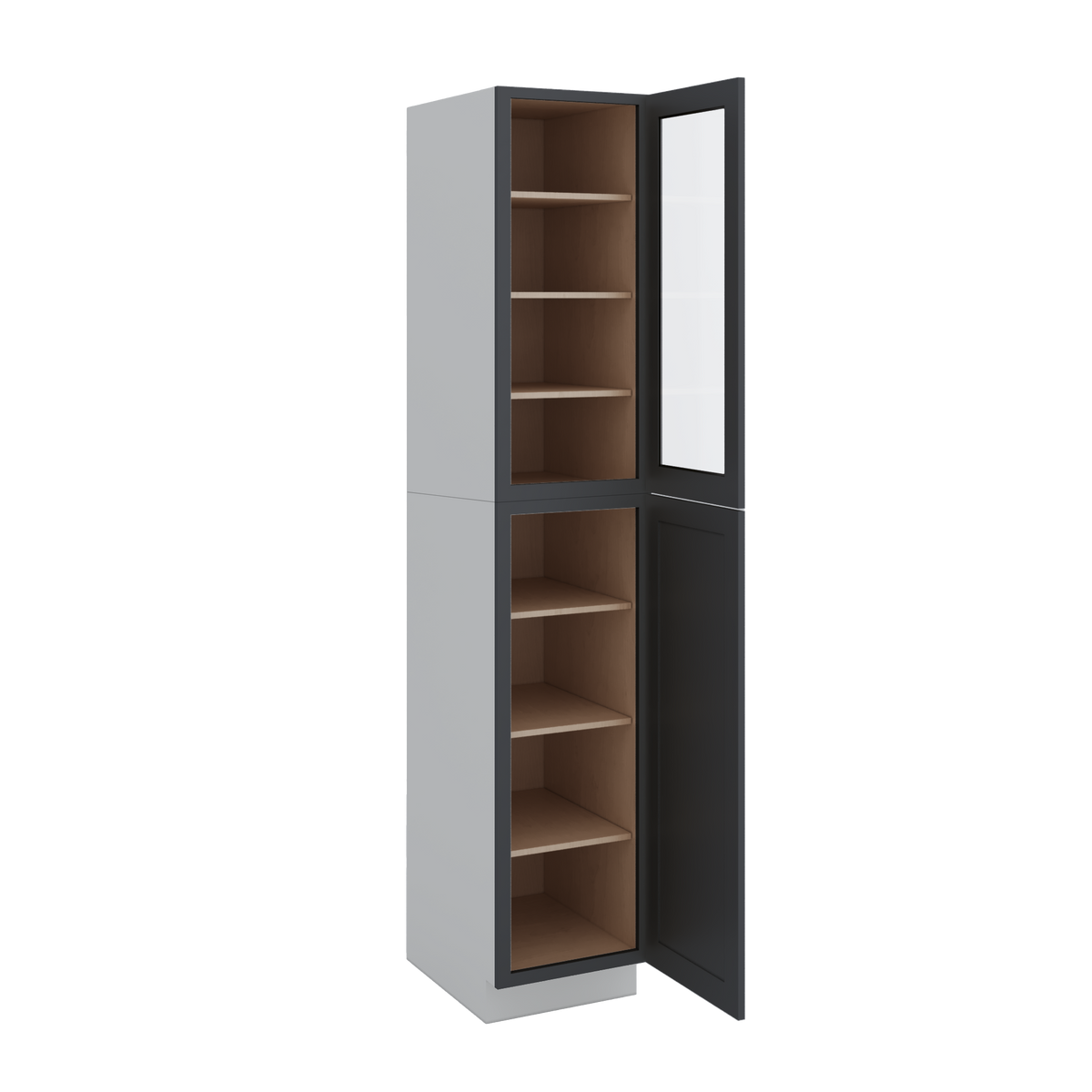96" Tall Pantry 15HNS Hermosa Noir Black Shaker 1-1/4" Overlay Glass Ready Wall Cabinet 18", 24" & 30" Wide