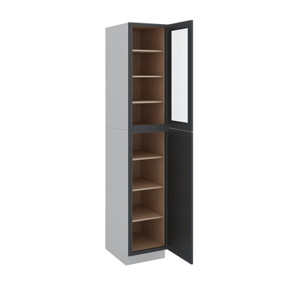 96" Tall Pantry 15HNS Hermosa Noir Black Shaker 1-1/4" Overlay Glass Ready Wall Cabinet 18", 24" & 30" Wide