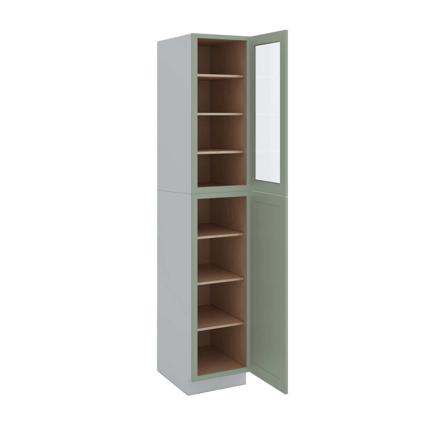 96" Tall Pantry 14SG Sage Green Shaker 1-1/4" Overlay Glass Ready Wall Cabinet 18", 24" & 30" Wide