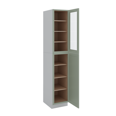 96" Tall Pantry 14SG Sage Green Shaker 1-1/4" Overlay Glass Cabinet 18", 24" & 30" Wide