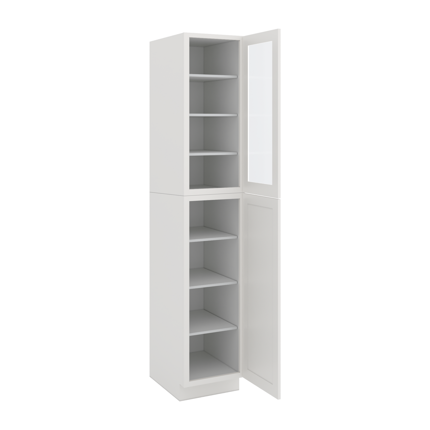 96" Tall Pantry 2WS White Shaker 1-1/4" Overlay Glass Ready Cabinet 18", 24" & 30" Wide