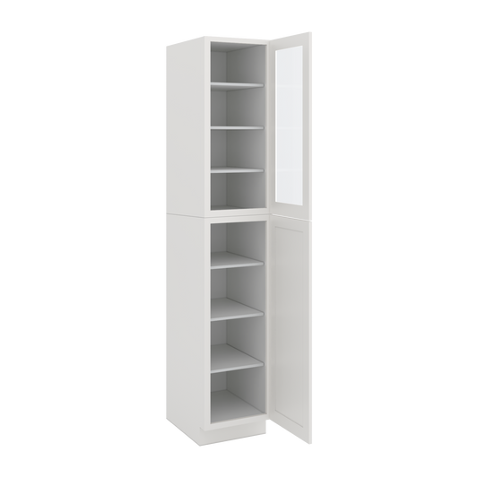96" Tall Pantry White Shaker 1-1/4" Overlay Glass Ready Cabinet 18", 24" & 30" Wide
