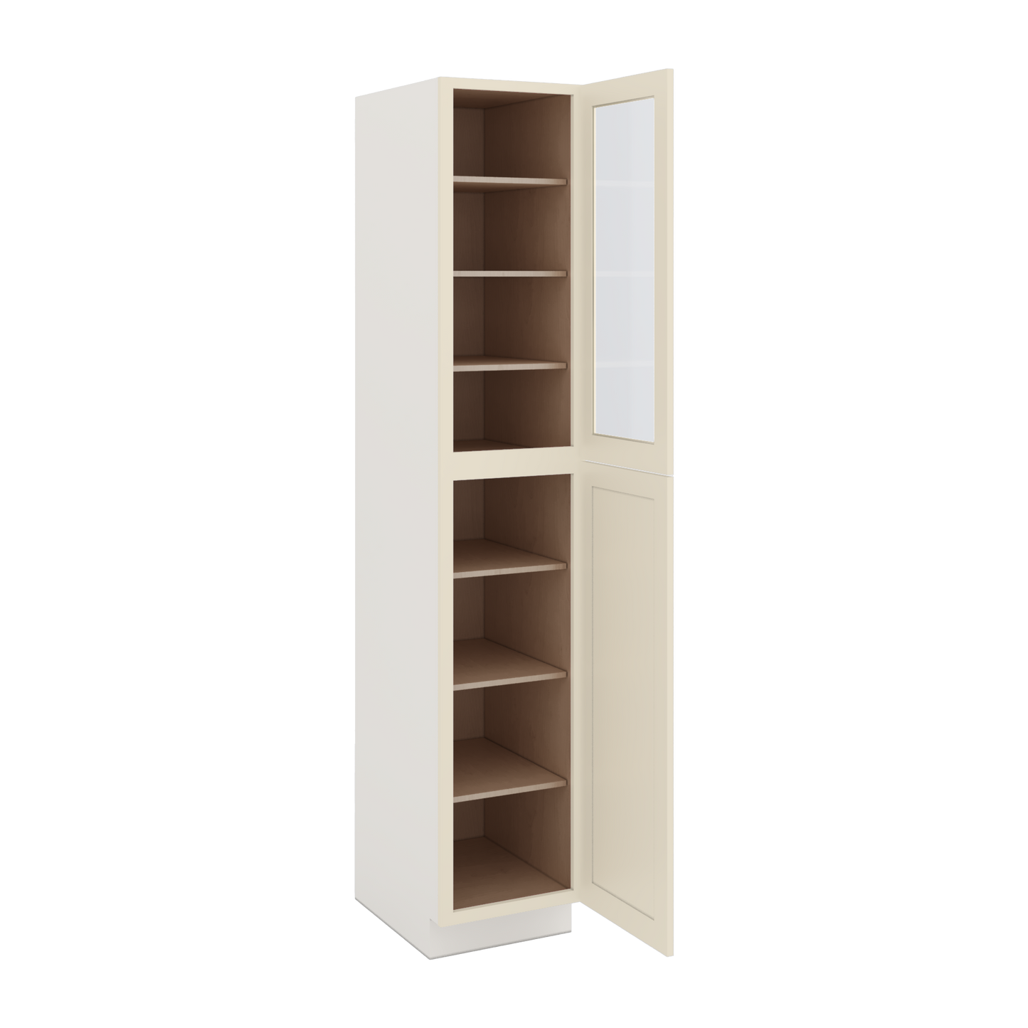 96" Tall Pantry Manhattan Cream Shaker 1-1/4" Overlay Glass Ready Wall Cabinet 18", 24" & 30" Wide
