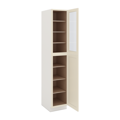 96" Tall Pantry Manhattan Cream Shaker 1-1/4" Overlay Glass Ready Wall Cabinet 18", 24" & 30" Wide