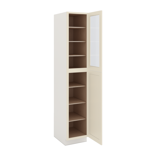 96" Tall Pantry Manhattan Cream Shaker 1-1/4" Overlay Glass Ready Wall Cabinet 18", 24" & 30" Wide