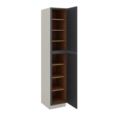 96" Tall Pantry 15HNS Hermosa Noir Black Shaker 1-1/4" Overlay Cabinet 18", 24" & 30" Wide