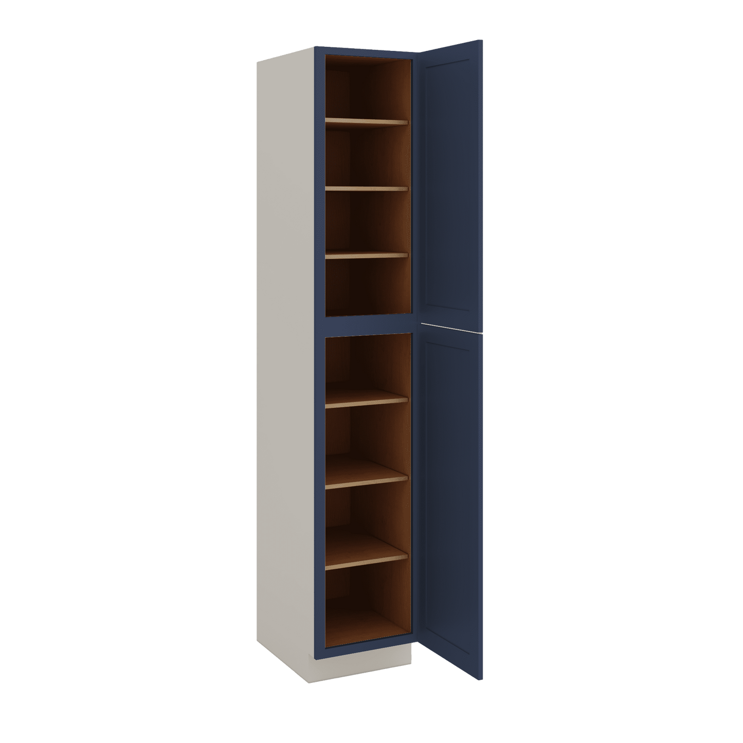96" Tall Pantry NB29 Naval Blue Shaker 1-1/4" Overlay Cabinet 18", 24" & 30" Wide
