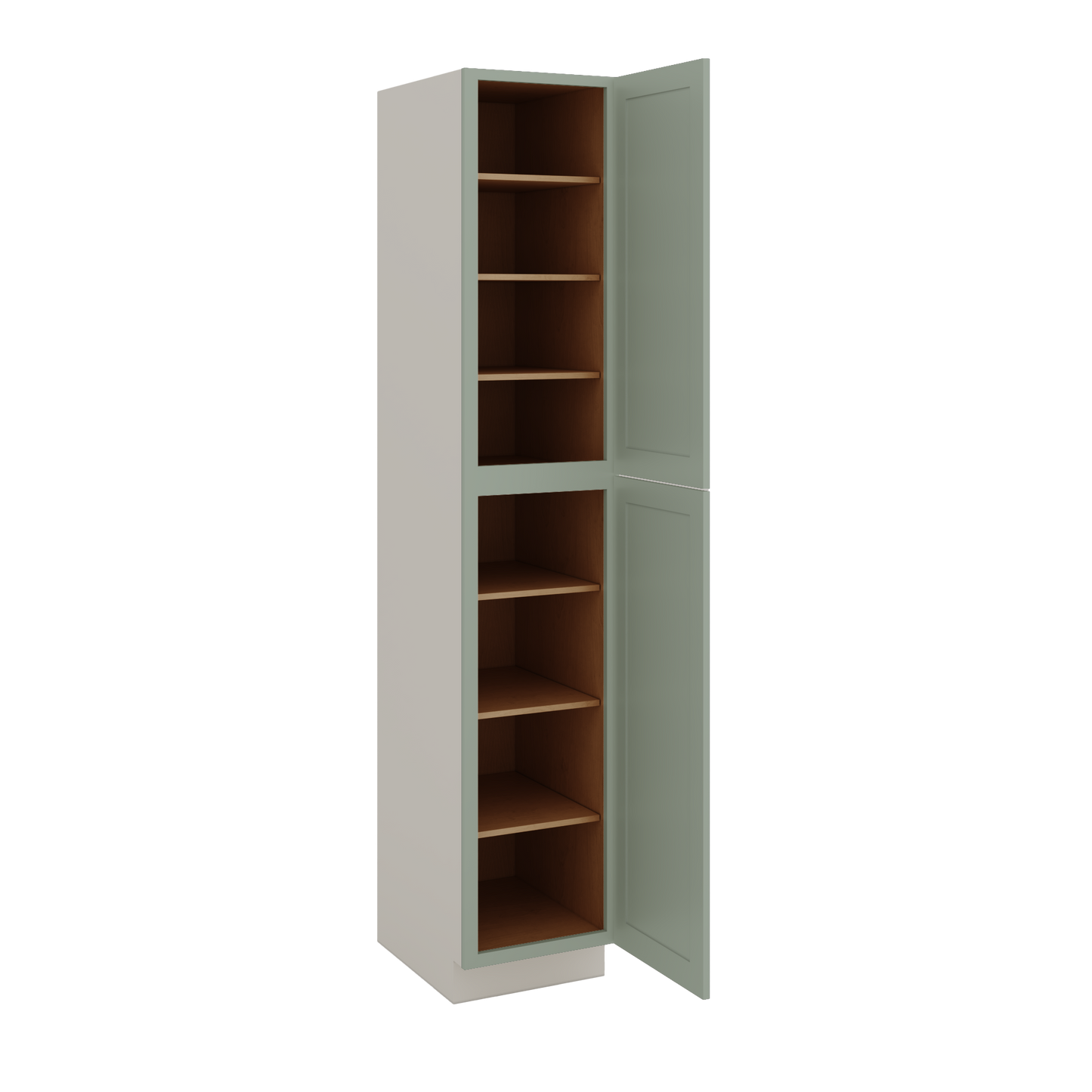 96" Tall Pantry Green Shaker 1-1/4" Overlay Cabinet 18", 24" & 30" Wide
