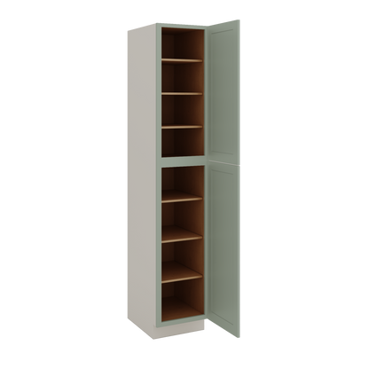 96" Tall Pantry Green Shaker 1-1/4" Overlay Cabinet 18", 24" & 30" Wide