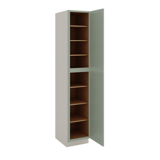 96" Tall Pantry Green Shaker 1-1/4" Overlay Cabinet 18", 24" & 30" Wide