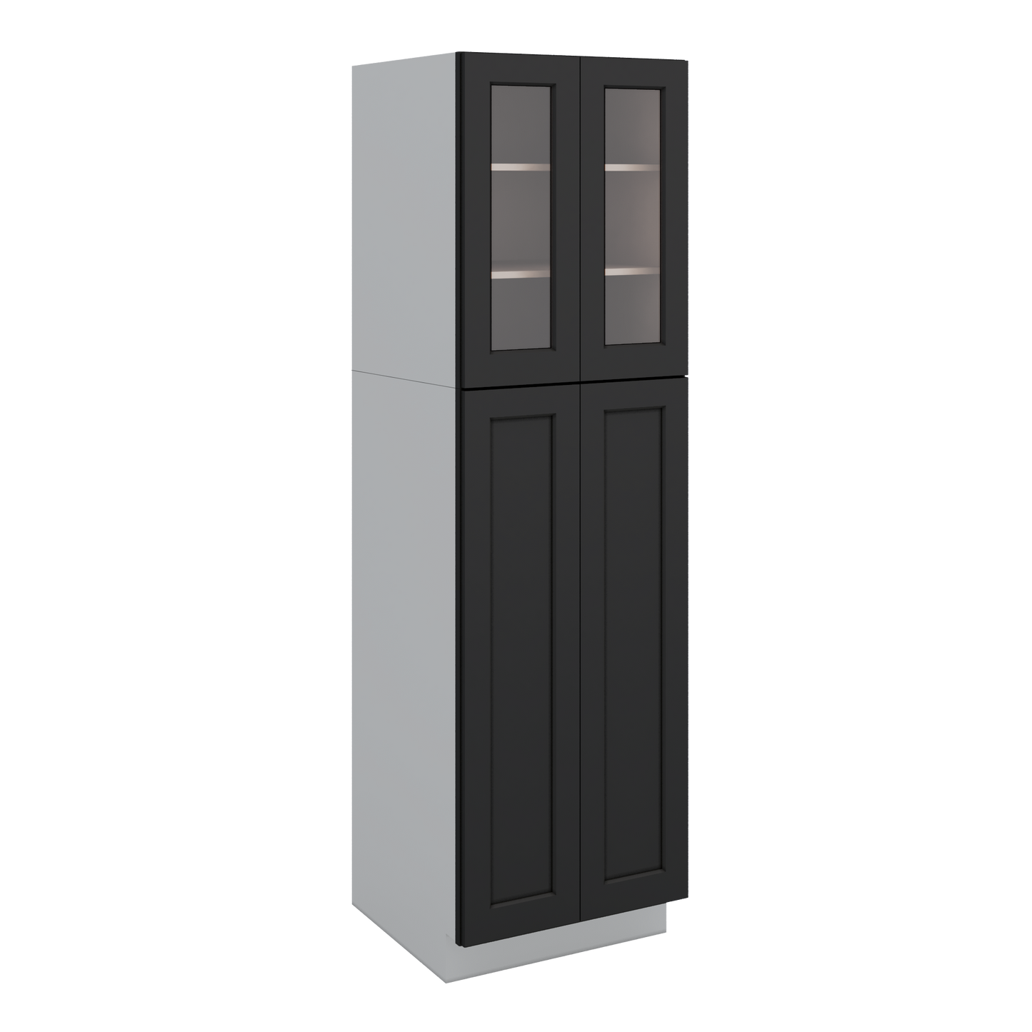 84" Tall Pantry 15HNS Hermosa Noir Black Shaker 1-1/4" Overlay Glass Ready Cabinet Available 18", 24", 30"  & 36" Wide