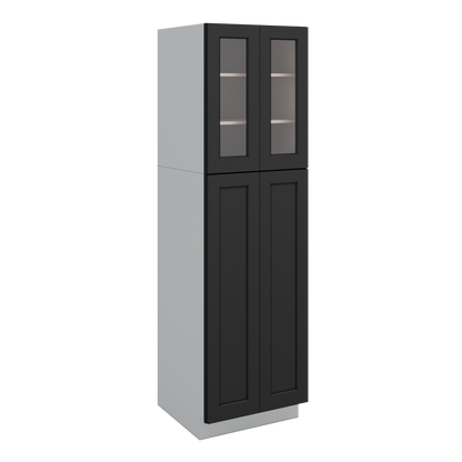 84" Tall Pantry 15HNS Hermosa Noir Black Shaker 1-1/4" Overlay Glass Ready Cabinet Available 18", 24", 30"  & 36" Wide