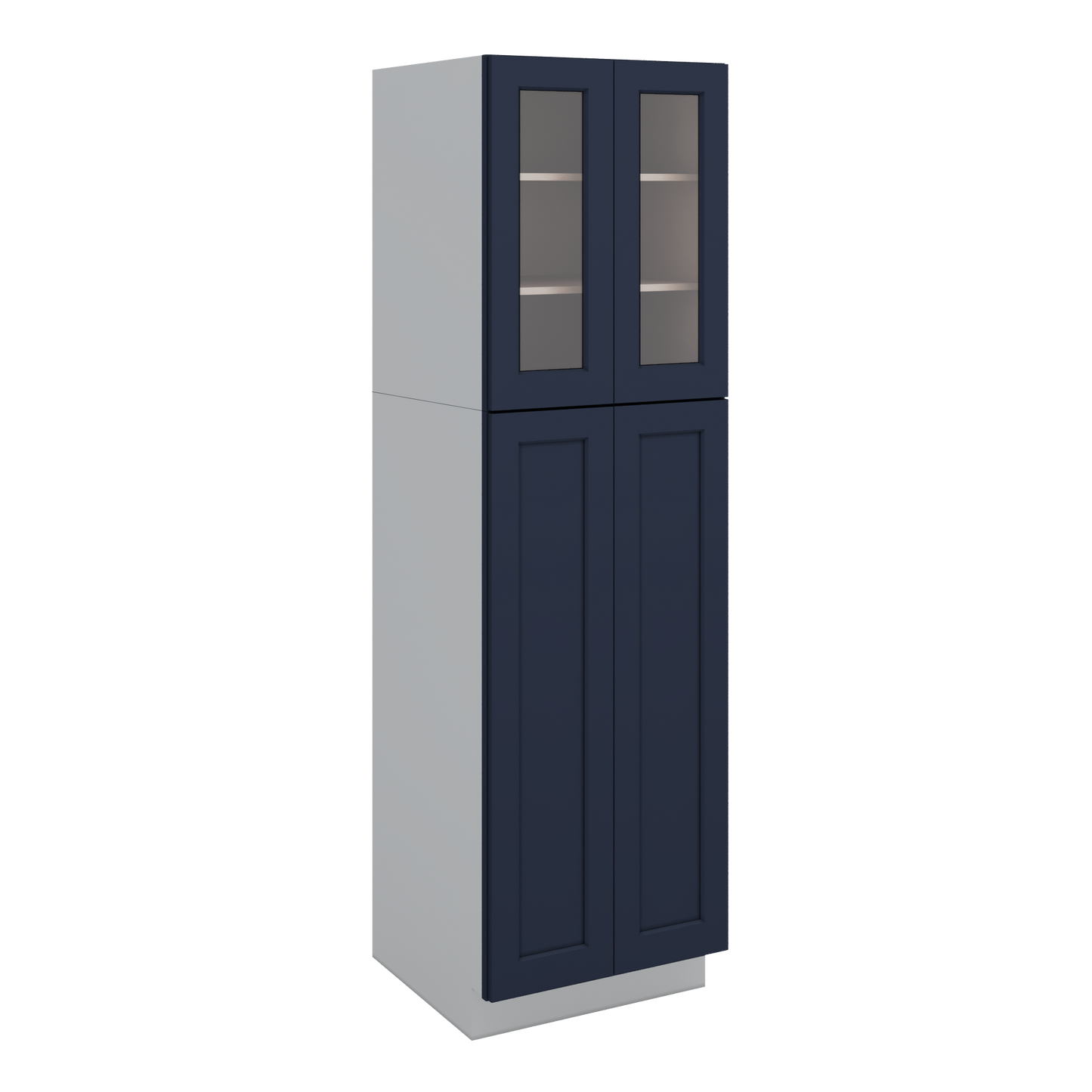 84" Tall Pantry NB29 Naval Blue Shaker 1-1/4" Overlay Glass Ready Cabinet Available 18", 24", 30"  & 36" Wide