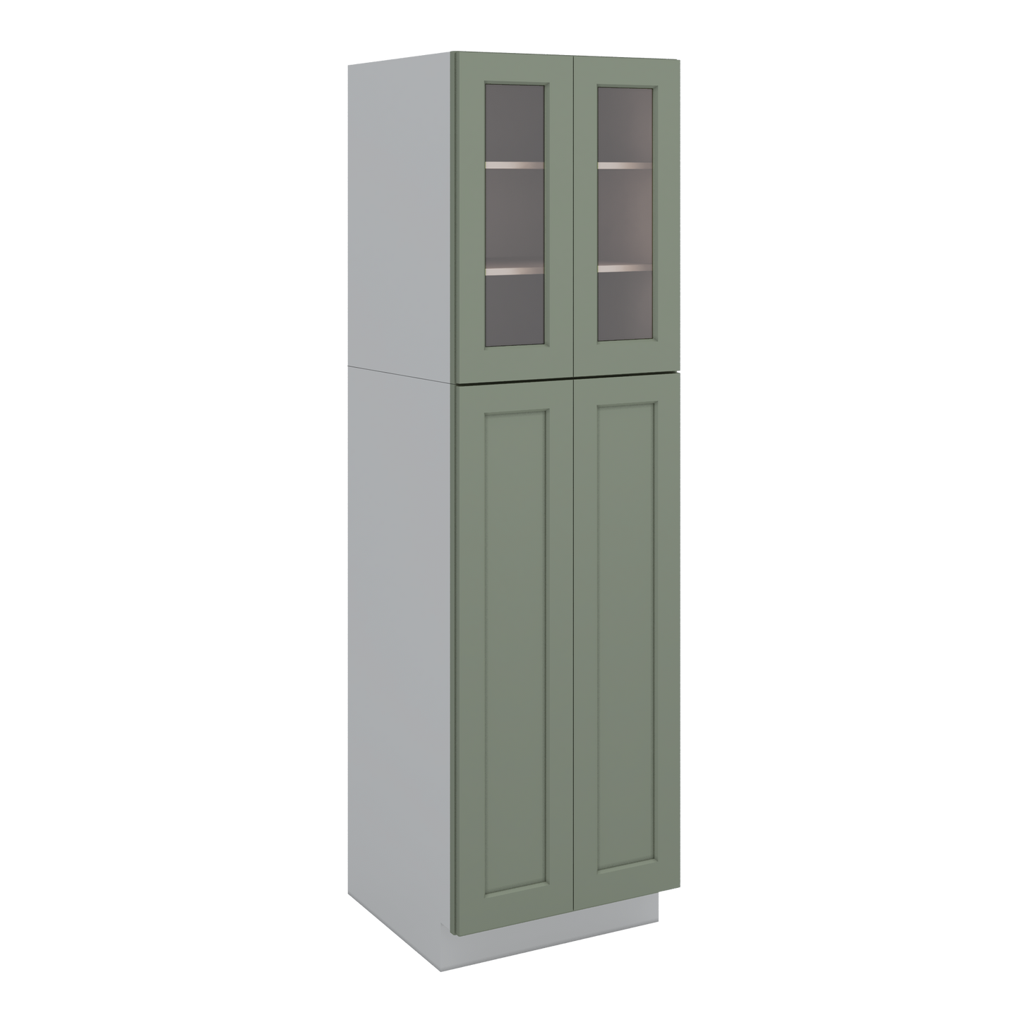 84" Tall Pantry 14SG Sage Green Shaker 1-1/4" Overlay Glass Ready Wall Cabinet Available 18", 24", 30"  & 36" Wide