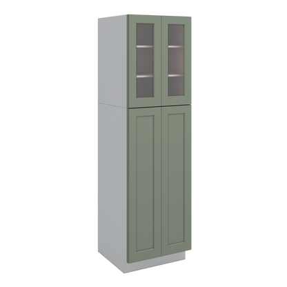 84" Tall Pantry 14SG Sage Green Shaker 1-1/4" Overlay Glass Ready Wall Cabinet Available 18", 24", 30"  & 36" Wide