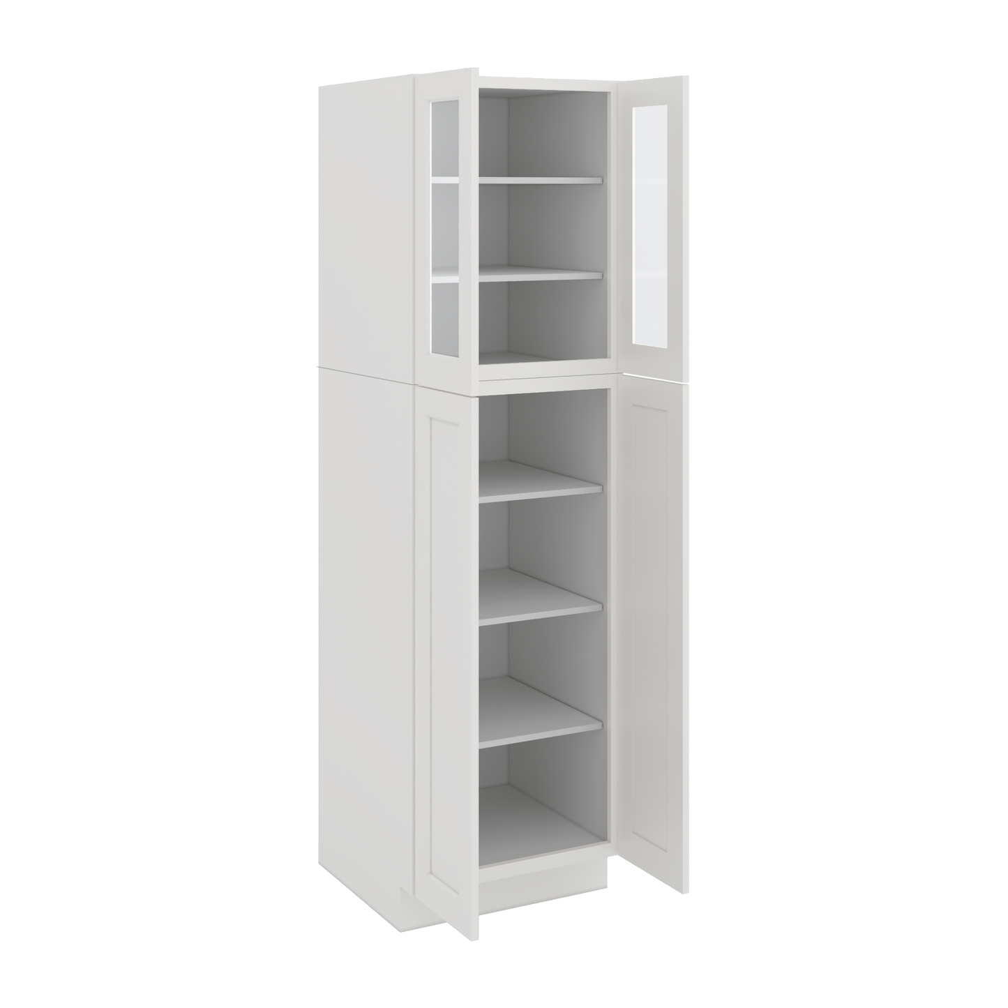 84" Tall Pantry 2WS White Shaker 1-1/4" Overlay Glass Ready Cabinet Available 18", 24", 30"  & 36" Wide