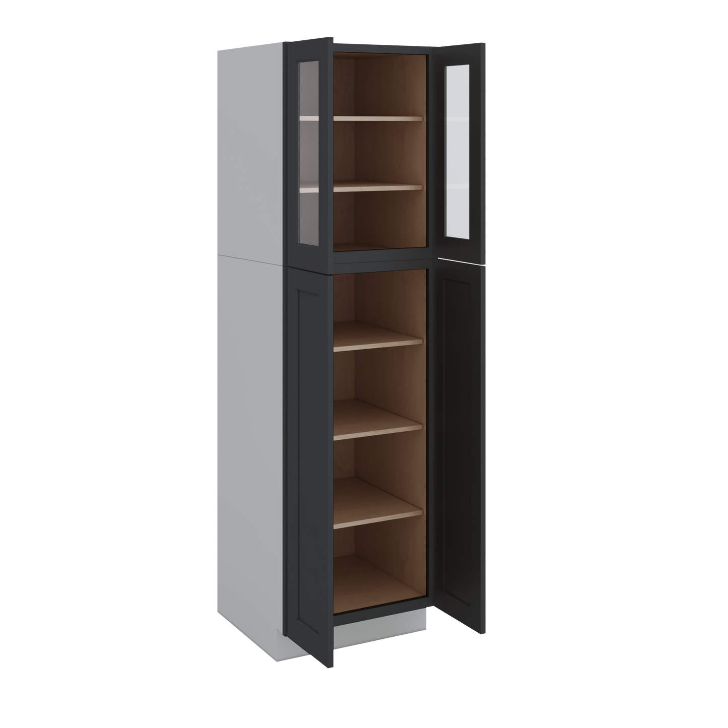 84" Tall Pantry 15HNS Hermosa Noir Black Shaker 1-1/4" Overlay Glass Ready Cabinet Available 18", 24", 30"  & 36" Wide
