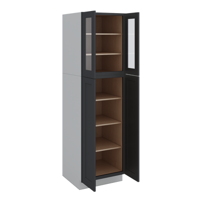 84" Tall Pantry 15HNS Hermosa Noir Black Shaker 1-1/4" Overlay Glass Ready Cabinet Available 18", 24", 30"  & 36" Wide