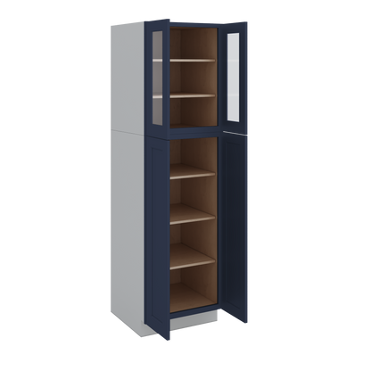 84" Tall Pantry NB29 Naval Blue Shaker 1-1/4" Overlay Glass Ready Cabinet Available 18", 24", 30"  & 36" Wide