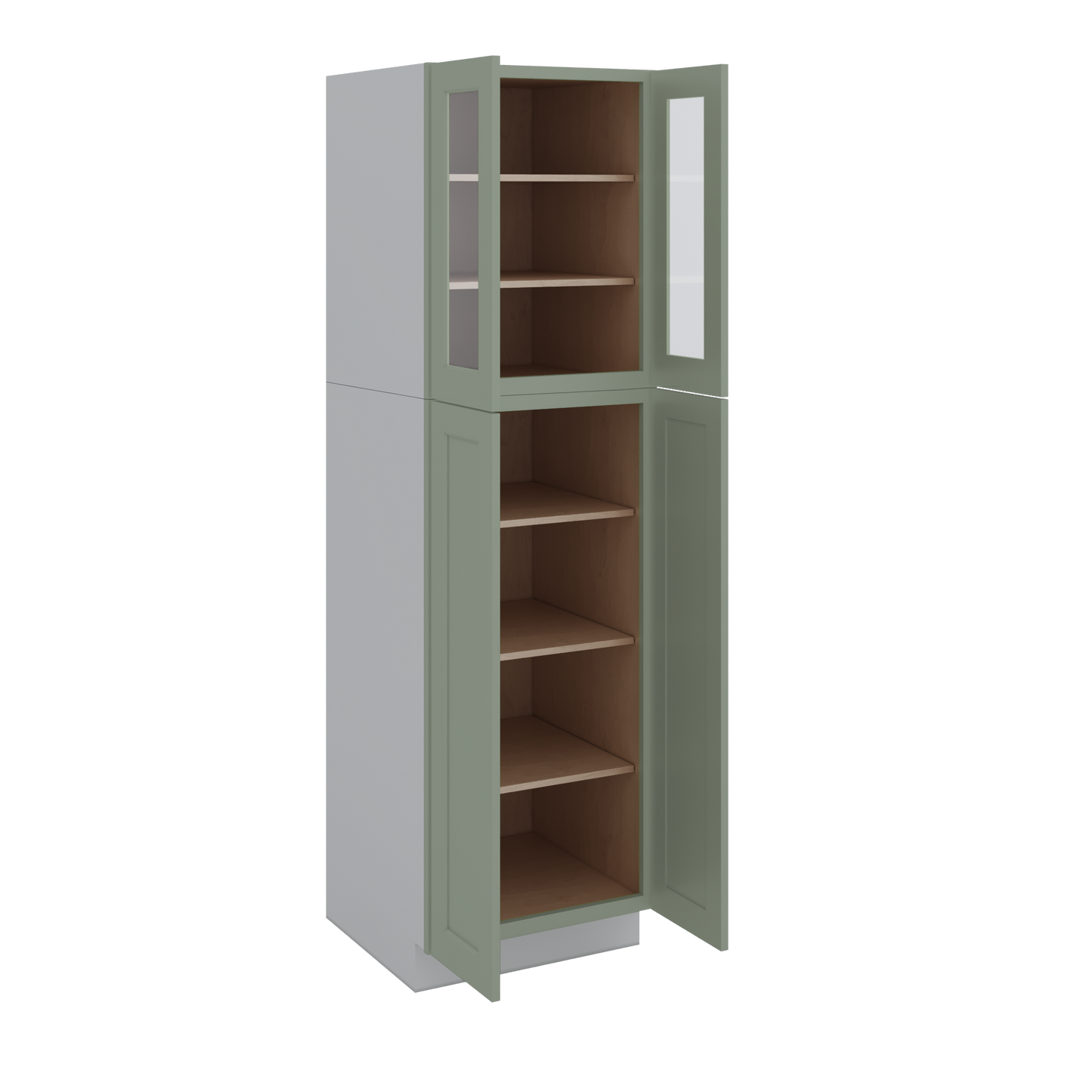 84" Tall Pantry 14SG Sage Green Shaker 1-1/4" Overlay Glass Ready Wall Cabinet Available 18", 24", 30"  & 36" Wide