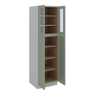 84" Tall Pantry 14SG Sage Green Shaker 1-1/4" Overlay Glass Ready Wall Cabinet Available 18", 24", 30"  & 36" Wide