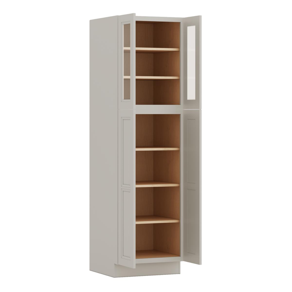 84" Tall Pantry 27LGDS Laguna Gray Double Shaker Glass Ready Cabinet Available 18", 24", 30"  & 36" Wide