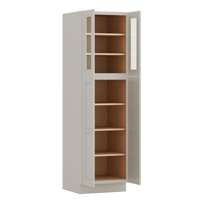 84" Tall Pantry 27LGDS Laguna Gray Double Shaker Glass Ready Cabinet Available 18", 24", 30"  & 36" Wide