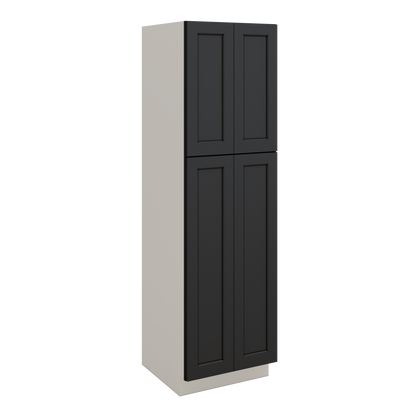 84" Tall Pantry 15HNS Hermosa Noir Black Shaker 1-1/4" Overlay Cabinet Available 18", 24", 30"  & 36" Wide