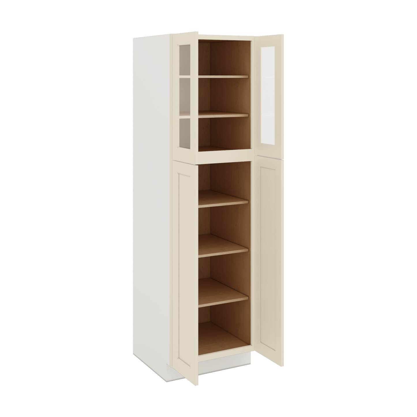 84" Tall Pantry Manhattan Cream Shaker 1-1/4" Overlay Glass Ready Wall Cabinet Available 18", 24", 30"  & 36" Wide