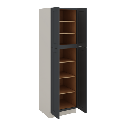 84" Tall Pantry 15HNS Hermosa Noir Black Shaker 1-1/4" Overlay Cabinet Available 18", 24", 30"  & 36" Wide