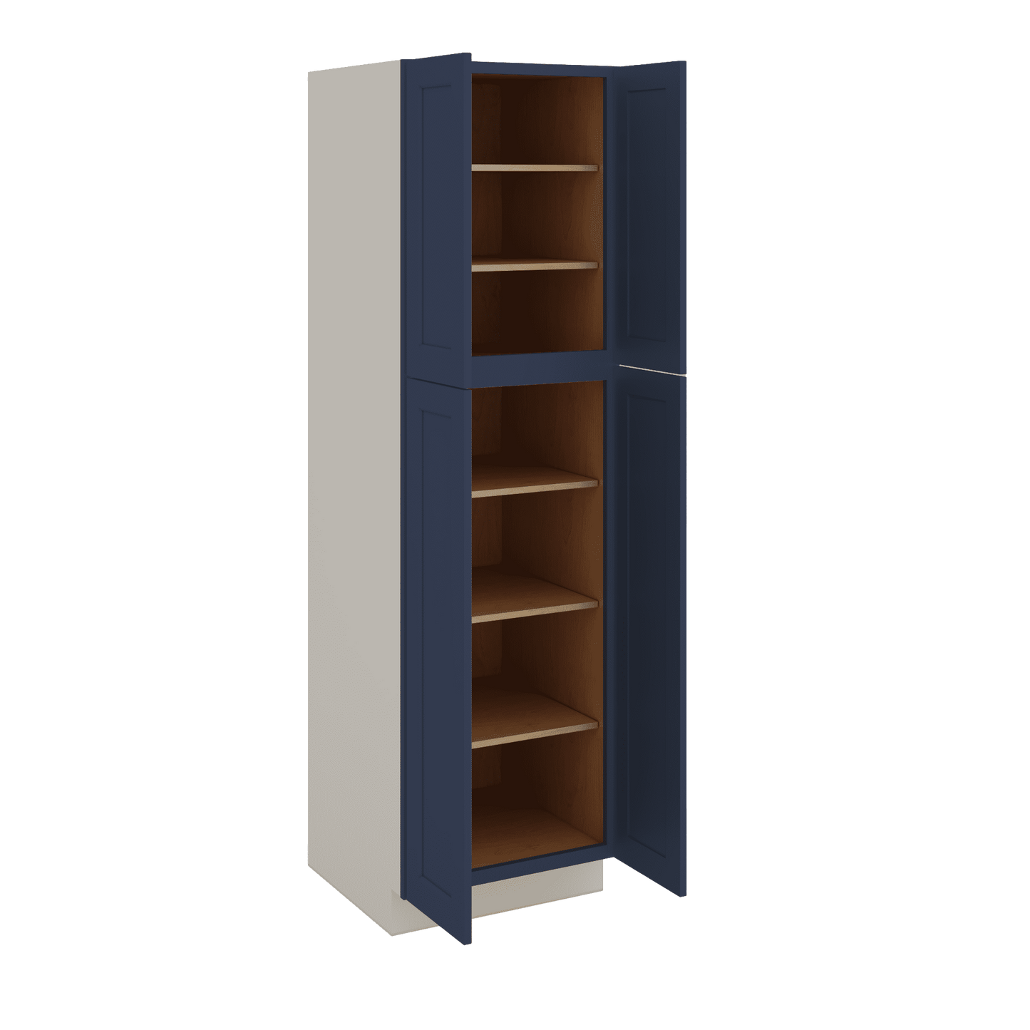84" Tall Pantry 29NB Naval Blue Shaker 1-1/4" Overlay Cabinet Available 18", 24", 30"  & 36" Wide