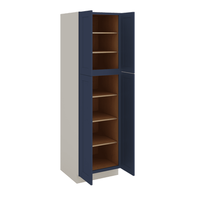 84" Tall Pantry 29NB Naval Blue Shaker 1-1/4" Overlay Cabinet Available 18", 24", 30"  & 36" Wide