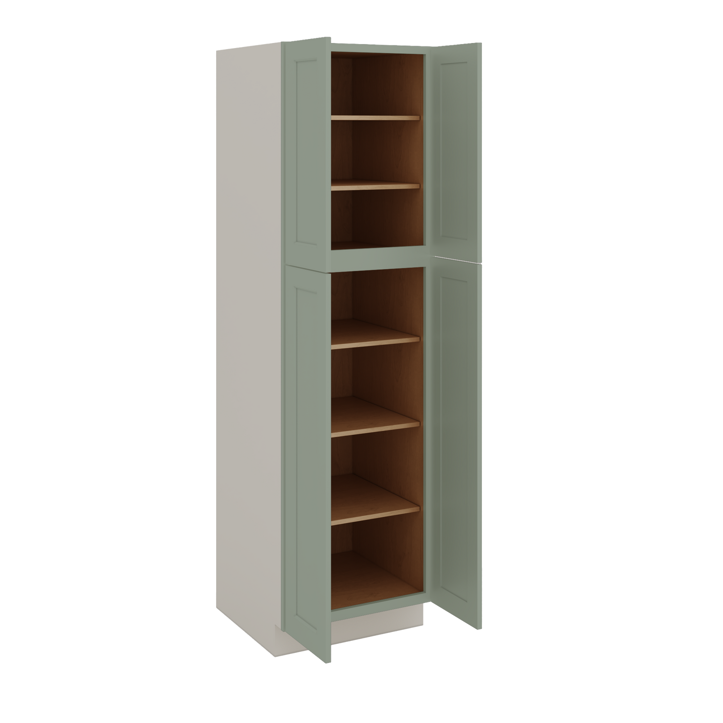 84" Tall Pantry Green Shaker 1-1/4" Overlay Cabinet Available 18", 24", 30"  & 36" Wide