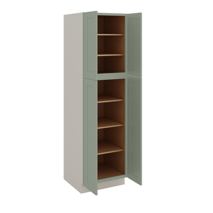 84" Tall Pantry Green Shaker 1-1/4" Overlay Cabinet Available 18", 24", 30"  & 36" Wide