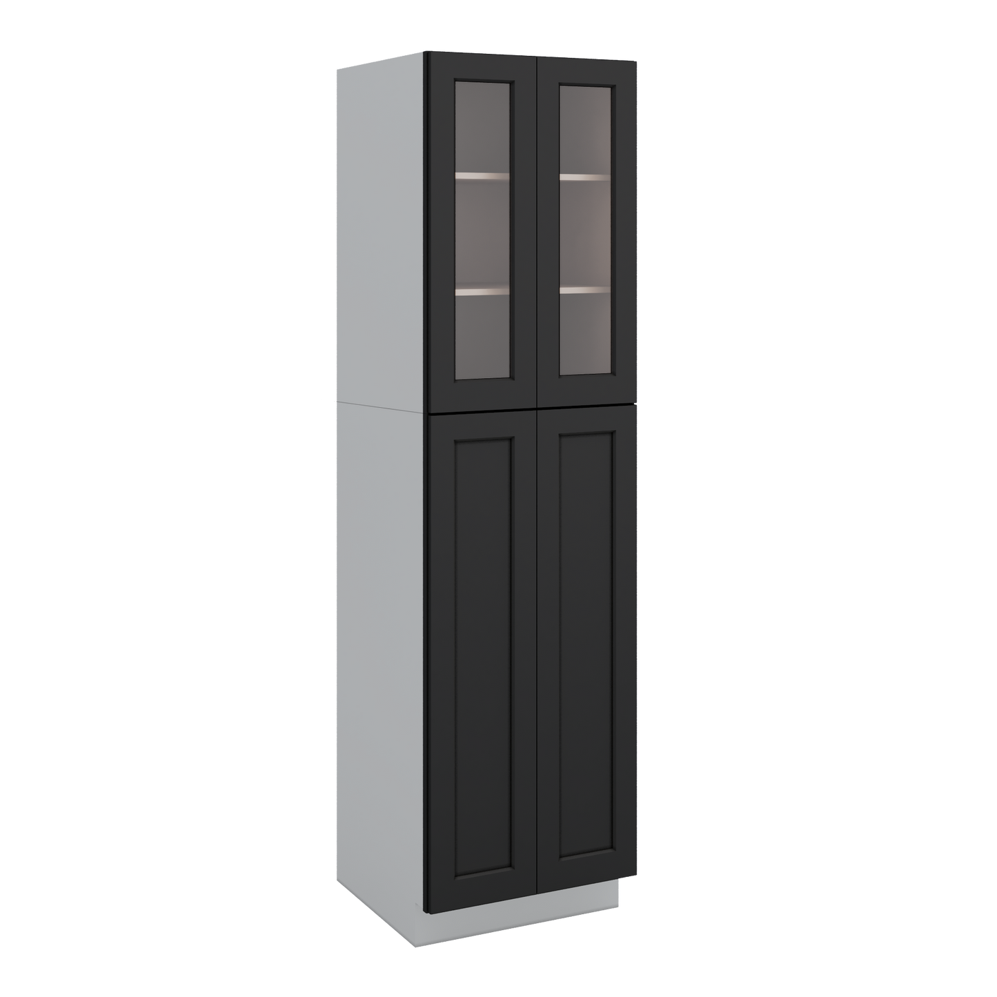90" Tall Pantry 15HNS Hermosa Noir Black Shaker 1-1/4" Overlay Glass Ready Cabinet 18", 24" & 30" Wide