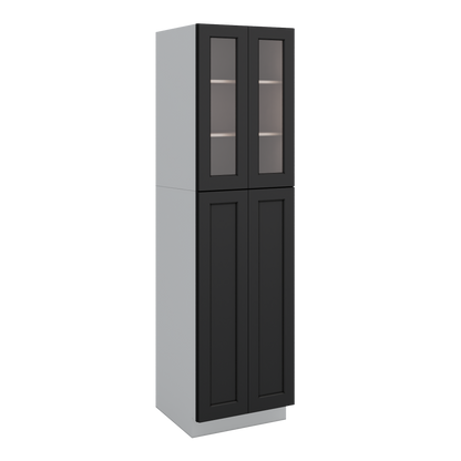 90" Tall Pantry 15HNS Hermosa Noir Black Shaker 1-1/4" Overlay Glass Ready Cabinet 18", 24" & 30" Wide