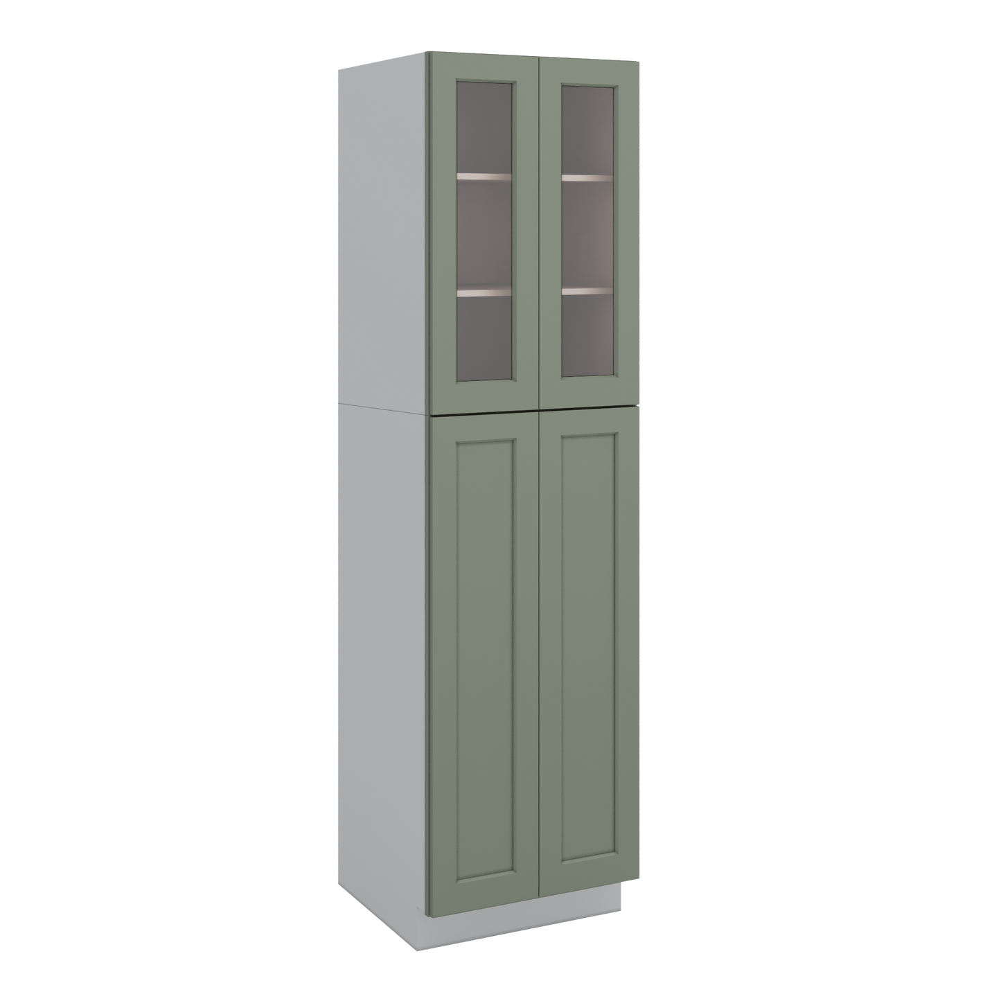 90" Tall Pantry 14SG Sage Green Shaker 1-1/4" Overlay Glass Ready Wall Cabinet 18", 24" & 30" Wide