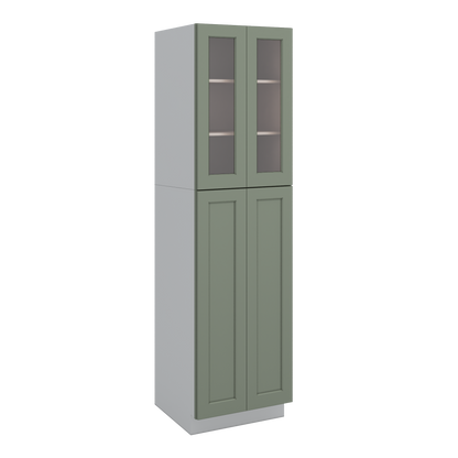 90" Tall Pantry 14SG Sage Green Shaker 1-1/4" Overlay Glass Ready Wall Cabinet 18", 24" & 30" Wide