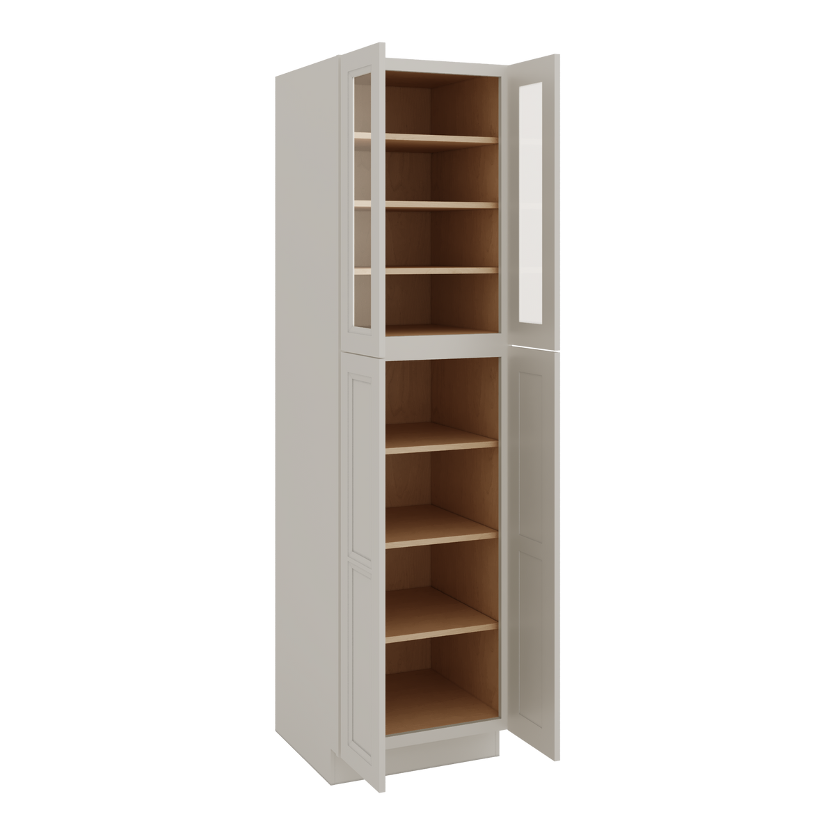 90" Tall Pantry 27LGDS Laguna Gray Double Shaker Glass Ready Cabinet 18", 24" & 30" Wide