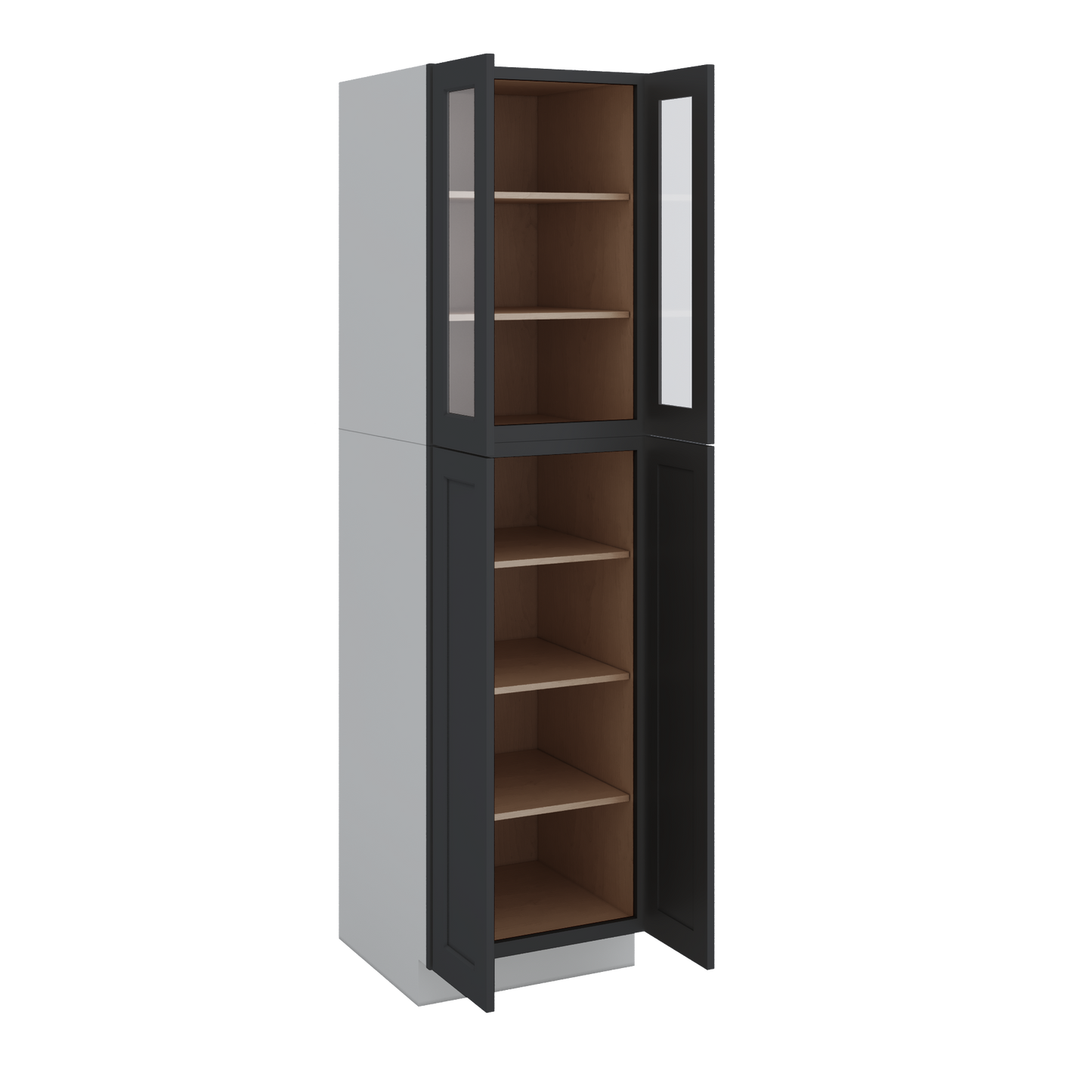 90" Tall Pantry 15HNS Hermosa Noir Black Shaker 1-1/4" Overlay Glass Ready Cabinet 18", 24" & 30" Wide