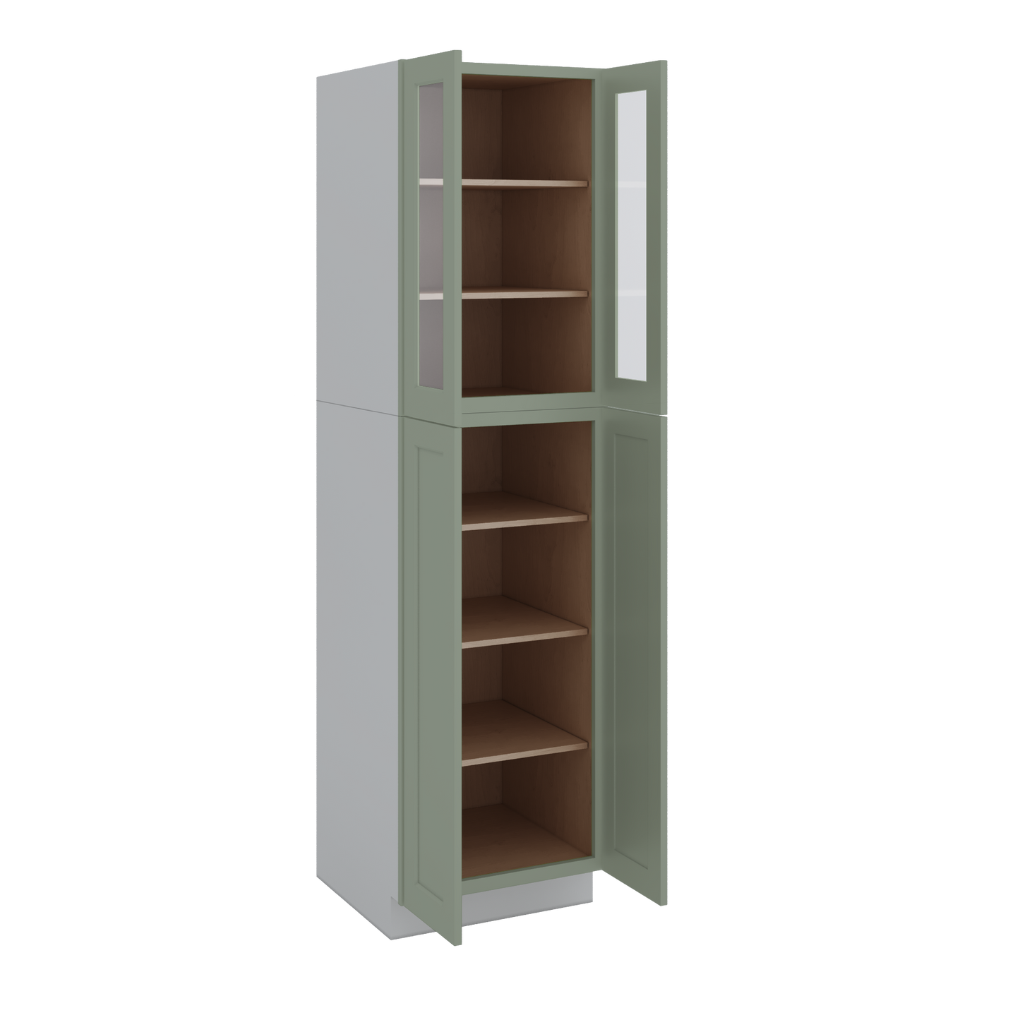 90" Tall Pantry 14SG Sage Green Shaker 1-1/4" Overlay Glass Ready Wall Cabinet 18", 24" & 30" Wide